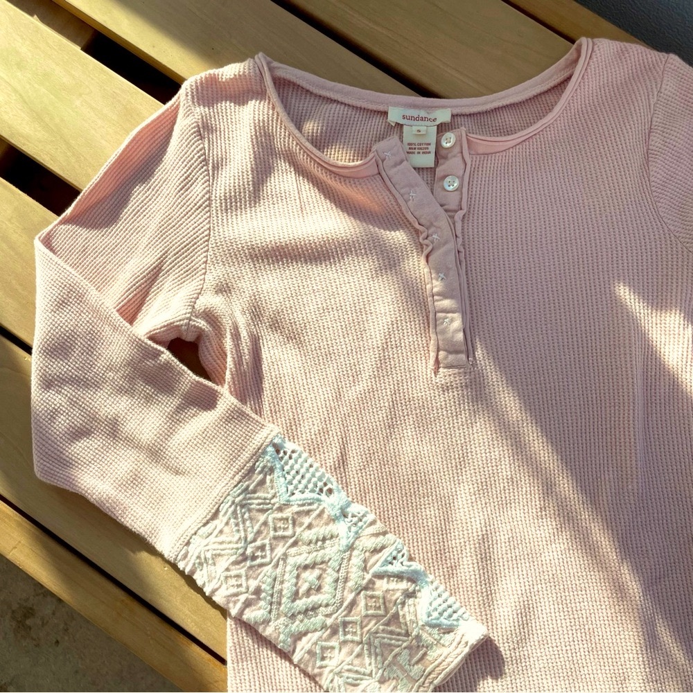 Sundance Henley Embroidered Lace Cuff Detail S